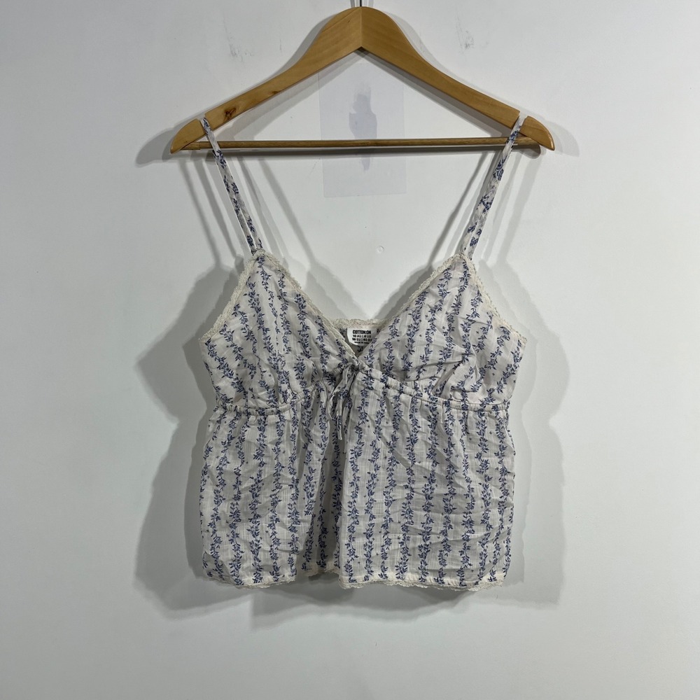 Cotton On Y2K Babydoll Floral Lace‎ Trim Cami Top Womens 6 Cottagecore Festival